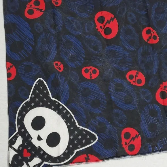 VTG Hot Topic Skelanimals Kit The Cat Square Bandana Scarf Accessory Sz 20"x 20" - Picture 4 of 16